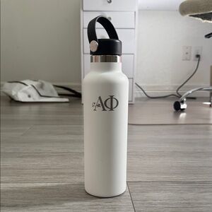 White Insulated APHI Water Bottle with Black Lid